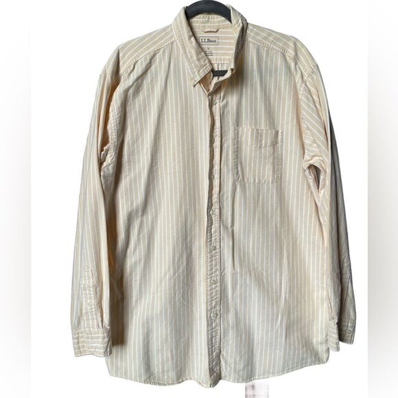 L.L. Bean Men’s Peach & White Stripes Button Down Collared Shirt (Size: LG Tall) - Picture 6 of 10